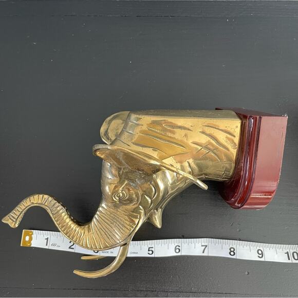 Vintage | Gold Brass Elephant Head & Wood Base Book Ends Pair Set Animal Design - Picture 5 of 7